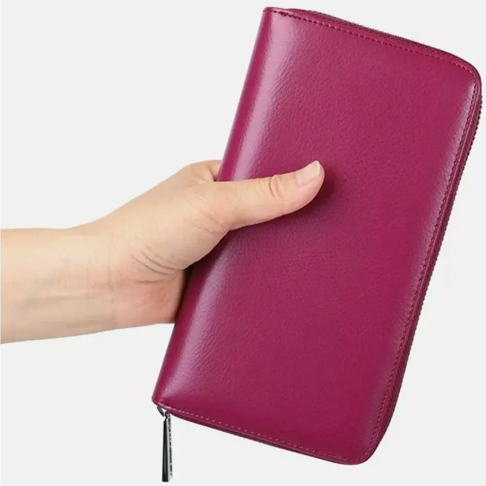 36 Slots Women RFID Blocking Card Holder Leather Zipper Organizer Wallet (Rose)